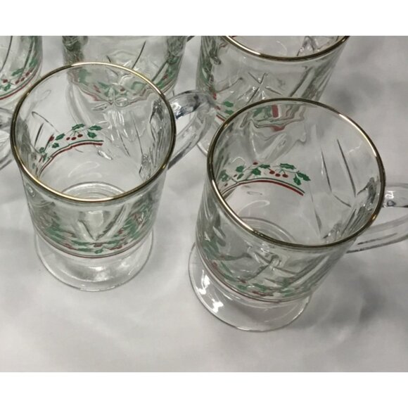 2 Long John Silver's Christmas Holly and Berries Expresso Drinking Glasses 80's - Picture 3 of 3